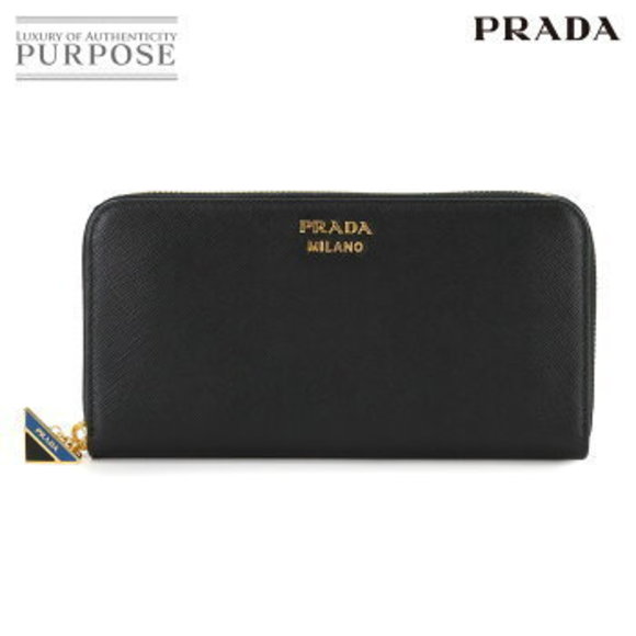 Prada Saffiano Triangle Zip Long Wallet Nero Black Leather - Picture 1 of 9